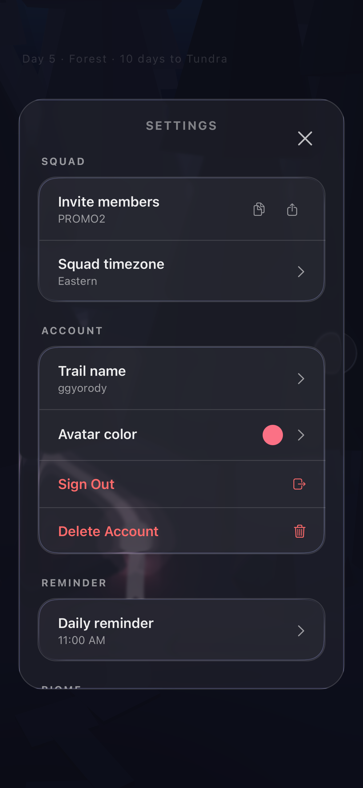 Expedition check-in screen